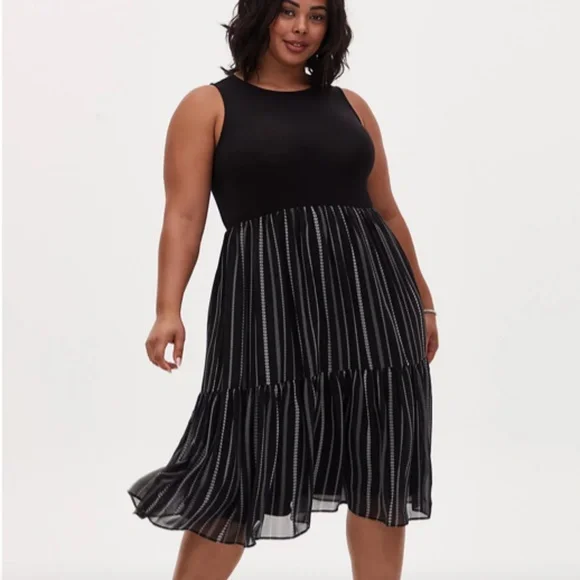 torrid Dresses Torrid Geo Stripe Knit Chiffon Shirred Hem Midi